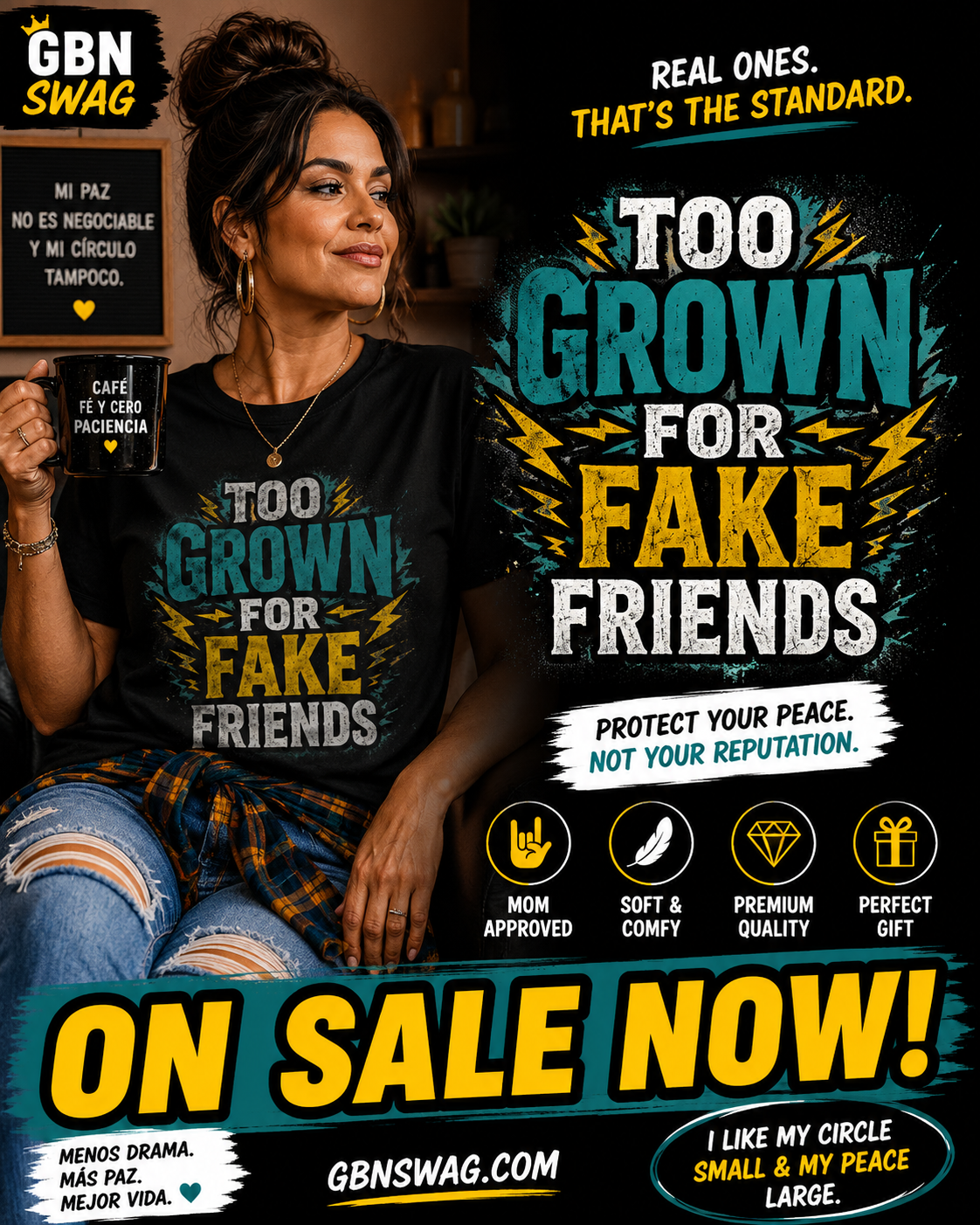 Funny Graphic T-Shirt for Adults Too Grown for Fake Friends