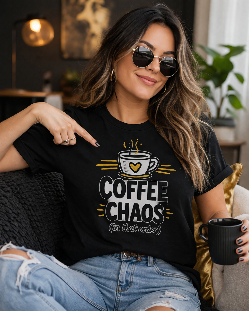 Coffee Chaos T-Shirt | Coffee Lover Shirt, Caffeinated Humor Tee