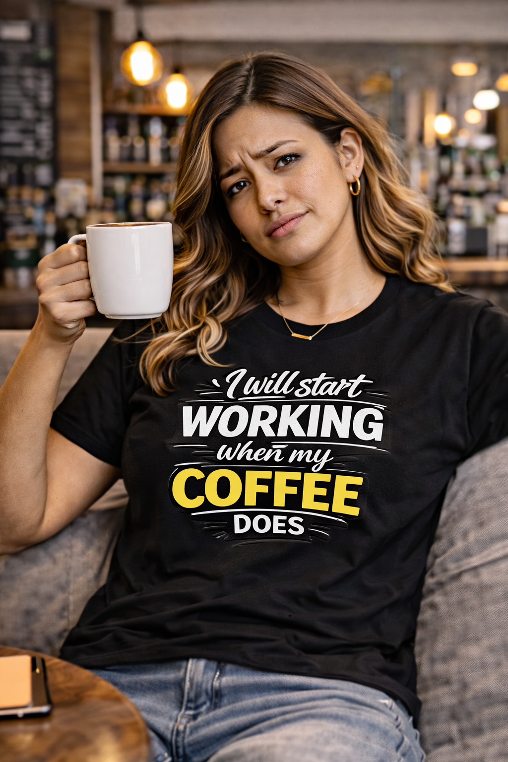 I Will Start Working When My Coffee Does T-Shirt | Coffee Quote Tee